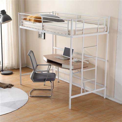 VINGLI Twin Metal Loft Bed Frame With Stairs For Kids/Adults Grey/Whit