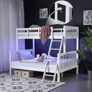 VINGLI Bunk Wood Bed Twin Over Full Size with LED Light White