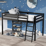 VINGLI 47'' Tall Junior Low Wood Loft Bed with Stairs Twin/Full Size