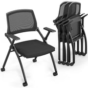 VINGLI Mesh Foldable Guest Reception Stack Chairs with Wheels