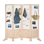 VINGLI 5.5FT 4 Panel Folding Wood Room Divider with Base Feet