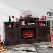 VINGLI Modern 80" Electric Fireplace Heater Mantel TV Stand & Media Entertainment Center with Shelves and Side Cabinets