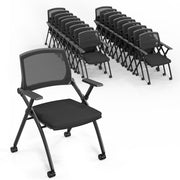 VINGLI Mesh Foldable Guest Reception Stack Chairs with Wheels