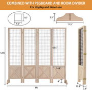 VINGLI 5.5FT 4 Panel Folding Wood Room Divider with Base Feet