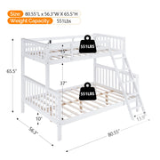 VINGLI Bunk Wood Bed Twin Over Full Size with LED Light White