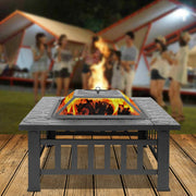 VINGLI 32" Outdoor Portable Fire Pit with Poker and Mesh Lid Square Metal Wood Burning FirePit