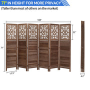 VINGLI 5.9FT 6 Panel Wood Room Divider Privacy Screen Partition