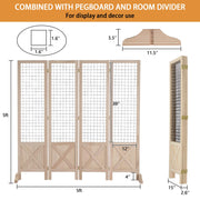 VINGLI 5FT 4 Panel Folding Wood Room Divider with Base Feet