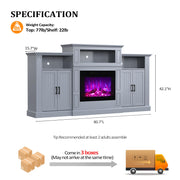 VINGLI Modern 80" Electric Fireplace Heater Mantel TV Stand & Media Entertainment Center with Shelves and Side Cabinets