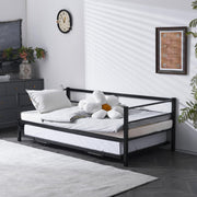 VINGLI Heavy Duty Metal Twin Bed with Pop Up Trundle Black