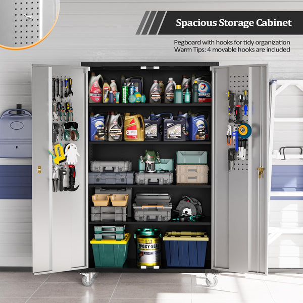 VINGLI 72in Tall & Wide Metal Storage Cabinet with Pegboards Locking D