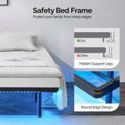 VINGLI 14'' Floating Bed Frame with USB Charging Station/LED Lights Twin/Queen/King