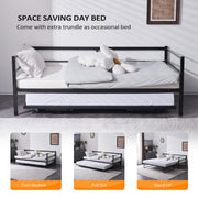 VINGLI Heavy Duty Metal Twin Bed with Pop Up Trundle Black