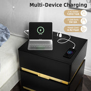 VINGLI 3 Drawer Led Nightstan with Charging Station