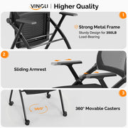 VINGLI Mesh Foldable Guest Reception Stack Chairs with Wheels