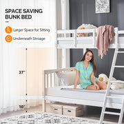 VINGLI Bunk Wood Bed Twin Over Full Size with LED Light White