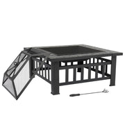 VINGLI 32" Outdoor Portable Fire Pit with Poker and Mesh Lid Square Metal Wood Burning FirePit