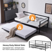 VINGLI Heavy Duty Metal Twin Bed with Pop Up Trundle Black