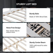 VINGLI Bunk Wood Bed Twin Over Full Size with LED Light White