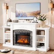 VINGLI Modern 80" Electric Fireplace Heater Mantel TV Stand & Media Entertainment Center with Shelves and Side Cabinets