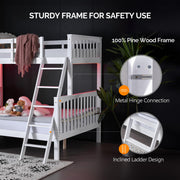 VINGLI Bunk Wood Bed Twin Over Full Size with LED Light White