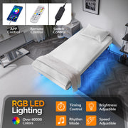 VINGLI 14'' Floating Bed Frame with USB Charging Station/LED Lights Twin/Queen/King