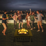 VINGLI 32" Outdoor Portable Fire Pit with Poker and Mesh Lid Square Metal Wood Burning FirePit