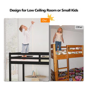 VINGLI 47'' Tall Junior Low Wood Loft Bed with Stairs Twin/Full Size