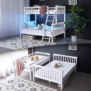 VINGLI Bunk Wood Bed Twin Over Full Size with LED Light White