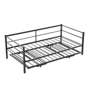 VINGLI Heavy Duty Metal Twin Bed with Pop Up Trundle Black