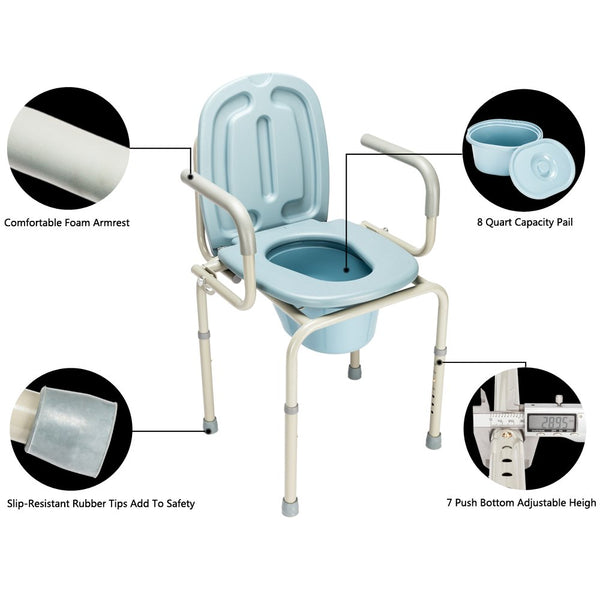 OMECAL 450lbs Medical Toilet Chair Adjustable Height with Safety Steel ...