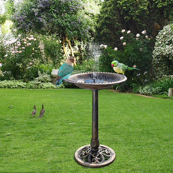 VINGLI 28in Antique Copper Pedestal Bird Bath With Solar Fountain