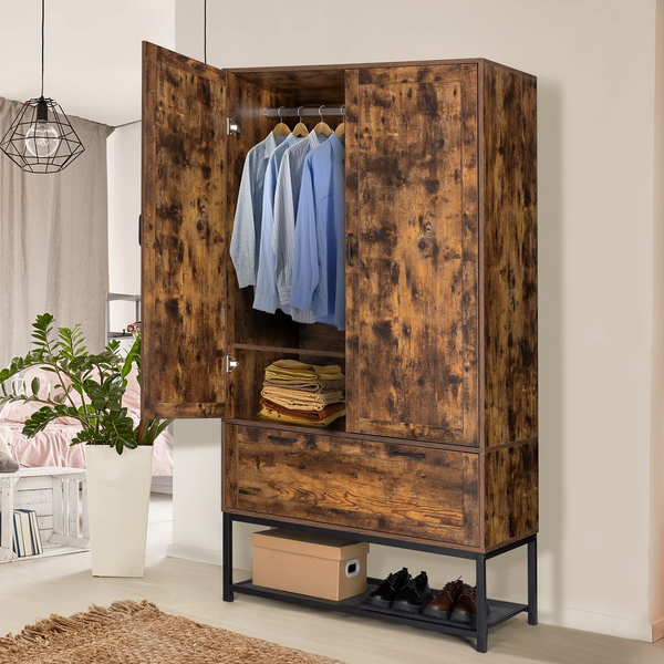 VINGLI 71in Wide Rustic Brown Armoire Wardrobe Closet